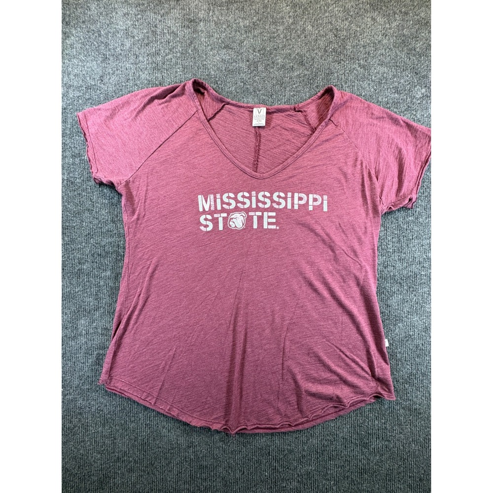 Venley Mississippi State Bulldogs Maroon V-Neck T-Shirt Womens Large Distressed